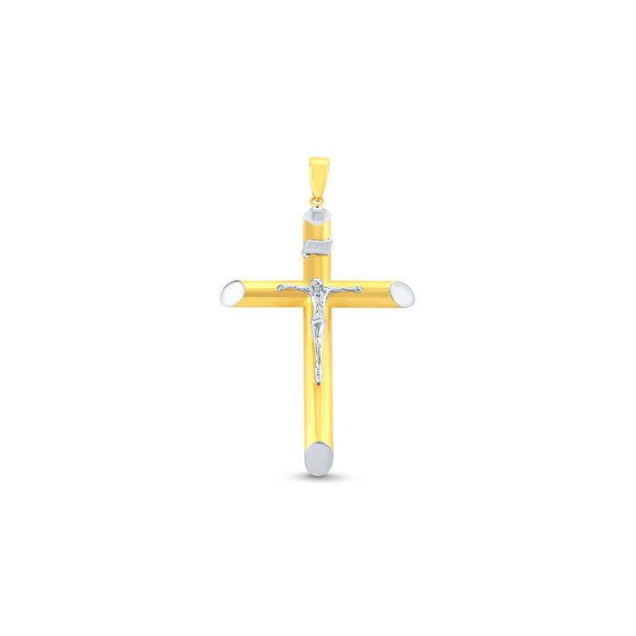 Prívesok zo žltého a bieleho zlata v tvare kríža