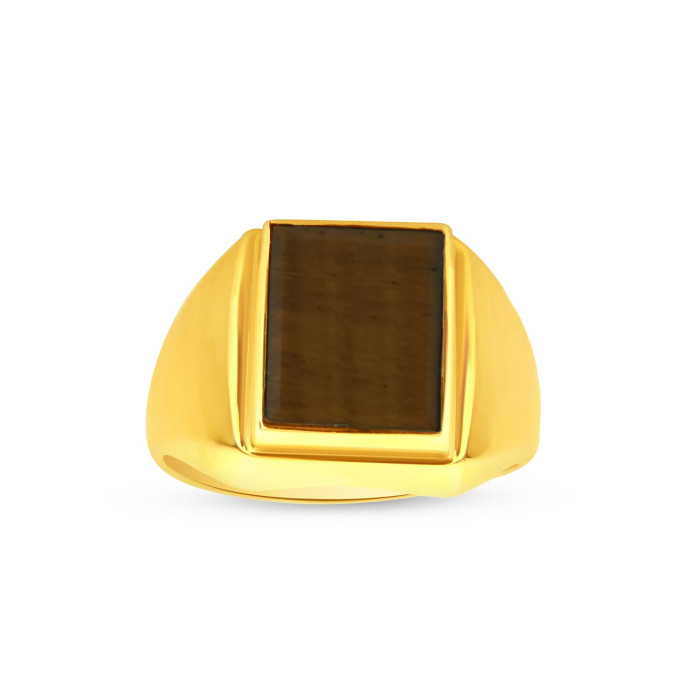 Pánsky prsteň zo žltého zlata s tigrím okom v tvare obdĺžnika