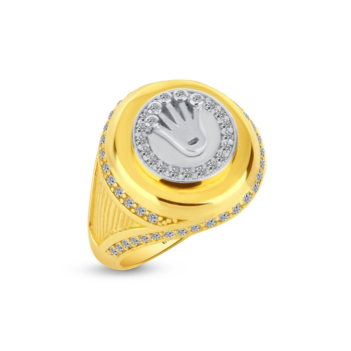 Pánsky prsteň zo žltého a bieleho zlata so zirkónmi s motívom koruny 