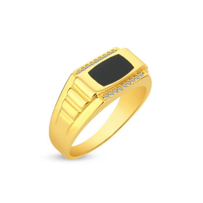 Pánsky prsteň zo žltého zlata so zirkónmi a  ónyxom 