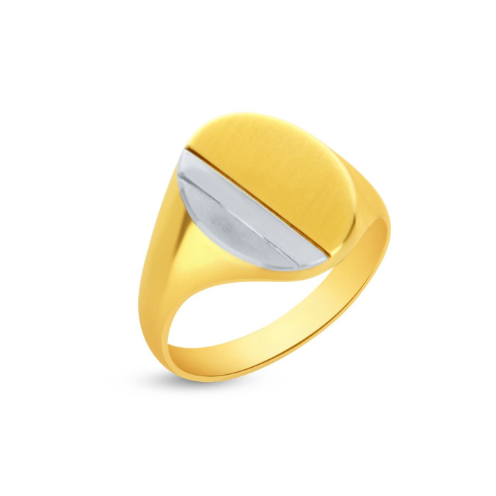 Pánsky prsteň z bieleho a žltého zlata s matovaním v tvare oválu