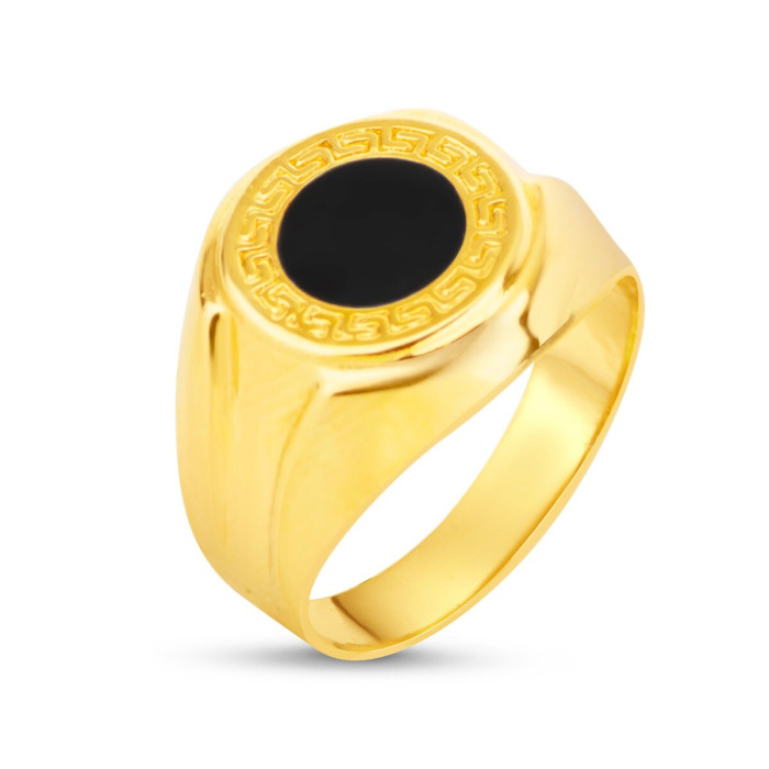Pánsky prsteň zo žltého zlata s ónyxom v tvare kruhu s ónyxom 