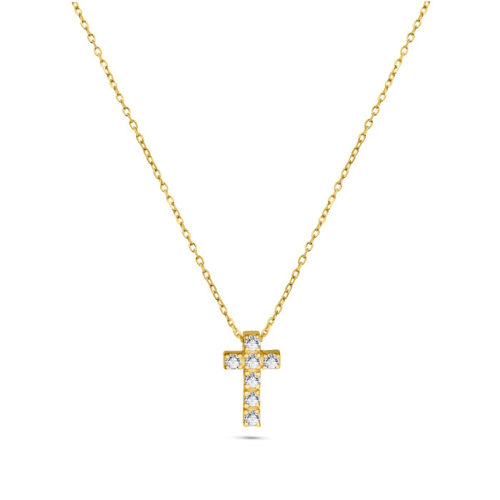 Diamantový náhrdelník zo žltého zlata v tvare krížika - Celestine