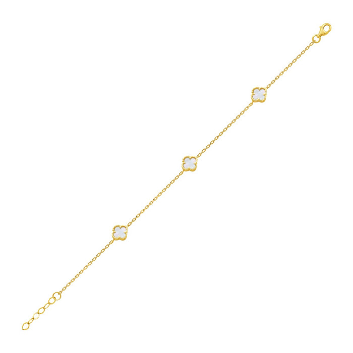 Náramok zo žltého zlata s perleťou v tvare štvorlístka
