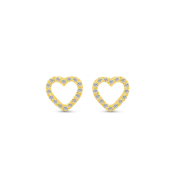 Diamantové náušnice zo žltého zlata v tvare srdiečka