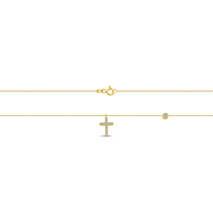 Retiazka zo žltého zlata so zirkónmi v tvare krížika