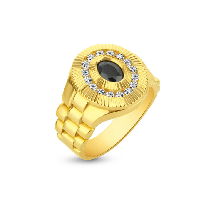 Pánsky prsteň zo žltého zlata so zirkónmi a ónyxom 