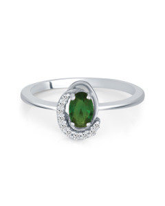 Prsteň z bieleho zlata so zirkónmi a zeleným kameňom v tvare oválu - Callista