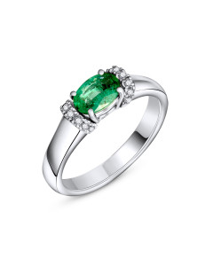 Briliantový prsteň z bieleho zlata so smaragdom v tvare oválu - Evadne