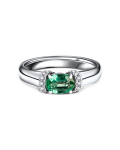 Briliantový prsteň z bieleho zlata so smaragdom v tvare oválu - Evadne