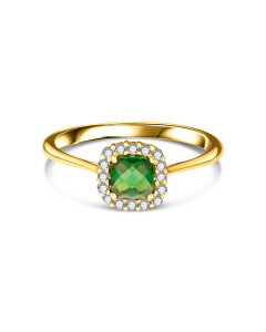 Prsteň zo žltého zlata so zeleným kameňom a zirkónmi - Varinia
