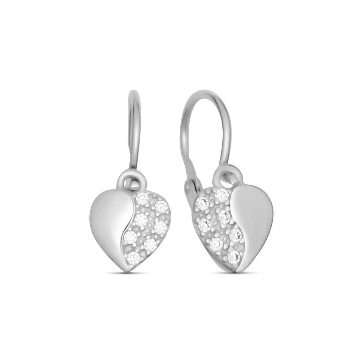 Detské náušnice z bieleho zlata v tvare srdiečka so zirkónmi - Elliana 2001875460003